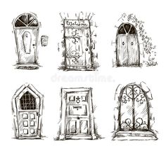 hand drawn doors and windows set - miscellaneous objects / objects clippings from photoshopped images