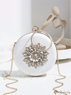 Bird in Bag - New Temperament Daughter Style Party Hopping PU Metal Buckle Hi-Hinetone Handbag with White Bag, Shoulder Bag, Cross White Mobile Phone Evening Bag, White Crossbody Evening Bag For Party, White Party Clutch Crossbody, White Clutch With Detachable Handle For Party, Elegant White Bag With Rhinestones, Elegant White Flap Bag With Gold-tone Hardware, White Evening Bags With Silver-tone Hardware, White Bag With Gold-tone Hardware And Round Handle, High-end White Shoulder Bag With Gold-tone Hardware