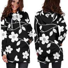 Our hoodie dresses are comfy and look amazing! Check out our Neutral Floral Black White and Gray Hoodie Dress! It's available online from BreakTheRulez!  #hoodies #dresses #dress #fashionable #hoodie Gray Hoodie, Black & White, Black White Red, Grey Hoodie