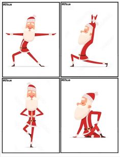 santa claus is doing different poses for the christmas holiday season with his arms and legs spread out