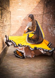 Polka Dot Collection - Bumble Bee - Gopi Skirts | Gopi Skirts White Petticoat, Garba Dance, Navratri Dress, Black Skirts, Indian Classical Dance, Navratri Chaniya Choli, Lehnga Dress