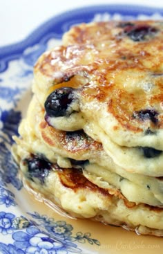 blueberry pancakes stacked on top of each other