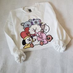 Bts Bt21 Characters Sweatshirt Bt21 Characters Unisex Sweatshirt Will Also Print On Pink, Light Blue Made To Order Will Print On Darker Colors With Bleach And Sublimation Bts, Bt21, Kpop, Sweatshirt, Sweaters, Hoodie, Bts Sweatshirt, Custom Sweatshirt, Custom Tees, Customizes Tees, Customized Sweatshirt, Warm, Fall, Anime, Women's Hoodies, Womens Sweatshirt, Women's Sweater Kawaii Cotton Sweatshirt With Character Print, Cute Cotton Sweatshirt With Cartoon Print, Kawaii Cotton Crew Neck Sweatshirt, Cute Sweatshirts Aesthetic, Jimin Sweater, Kpop Sweatshirt, Korean Shopping, Sweatshirts Aesthetic, Lisa Money