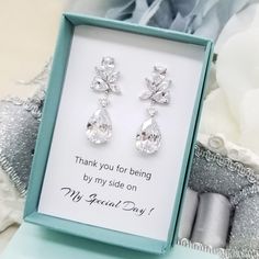 "⚠️⚠️⚠️ PLEASE MAKE SURE TO SEE THE PHOTO TO CHOOSE WHICH MESSAGE CARD NUMBER (#1-30) YOU WOULD LIKE ⚠️⚠️⚠️ SPECIFICATIONS: ♠ For Earrings * Metal Type : Rhodium plated * Material : Cubic Zirconia *Earrings Length : 1 5/16\" (3.4 cm) ♠ Message gift box * There is a white lining cushion behind the message card for added protection of the jewelry. * Box Size :2\" x 3\" * Box color : White, Kraft, Oatmeal, Jade Matte, Blue Ice Gloss, Forest Matte, Red Matte, Orchid Matte, Purple Matte, Navy Matte, Cubic Zirconia Teardrop Dangle Earrings As Gift, Dangle Teardrop Earrings In Cubic Zirconia As Gift, Cubic Zirconia Bridal Drop Earrings For Gift, Cubic Zirconia Earrings For Mother's Day Wedding, Cubic Zirconia Bridal Dangle Earrings, Hypoallergenic Cubic Zirconia Wedding Crystal Earrings, Hypoallergenic Cubic Zirconia Wedding Earrings, Hypoallergenic Cubic Zirconia Crystal Earrings For Wedding, Hypoallergenic Drop Bridal Earrings As Gift