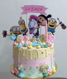 Agnes Birthday Cake, Despicable Me Birthday Party Girl, Girls Minion Birthday Party, Despicable Me Birthday Cake, Minion Birthday Party Girl, Agnes Birthday Party, Minions Cake Ideas, Girl Minion Cake, Minion Girl Party