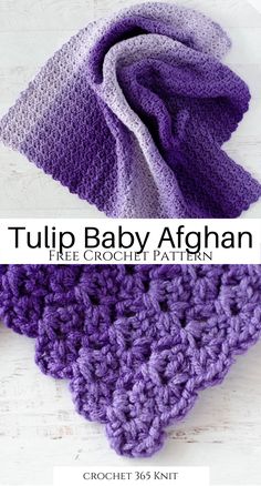 two crocheted baby afghans with the text tulip baby afghan free crochet pattern