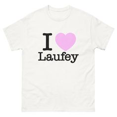 I Love Laufey Parody T-Shirt  * 100% cotton  * Fabric weight: 5.0-5.3 oz/yd² (170-180 g/m²)   * Open-end yarn  * Tubular fabric  * Taped neck and shoulders  * Double seam at sleeves and bottom hem  * Blank product sourced from Honduras, Nicaragua, Haiti, Dominican Republic, Bangladesh, Mexico This product is made especially for you as soon as you place an order, which is why it takes us a bit longer to deliver it to you. Making products on demand instead of in bulk helps reduce overproduction, so thank you for making thoughtful purchasing decisions! I Love Laufey, Movies Outfit, Tubular Fabric, Virtual Closet, Dominican Republic, Playing Dress Up, Nicaragua, Haiti, Honduras