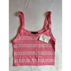 Striped Knit Cami By Forever 21 Size: Women's Small Color: Pink & White Details: Striped, Stretchy, Crop Fabric: 85% Nylon, 8% Spandex, 7% Polyester Machine Washable, Line Dry Condition: New With Tag Smoke & Pet Free Home #605 Trendy Striped Stretch Knit Top, Trendy Fitted Striped Knit Top, Trendy Striped Knit Tank Top, Trendy Seamless Summer Knit Top, Trendy Seamless Knit Top For Summer, Trendy Striped Tank Top For Spring, Trendy Knit Tank Top, Fitted Trendy Summer Knit Top, Trendy Ribbed Knit Crop Top