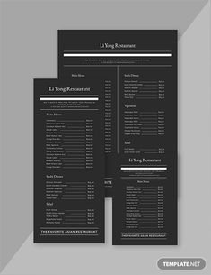 two black and white menus on a gray background