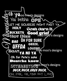 a black and white map with the names of cities in each state on it's side