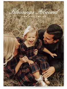 a family photo with the words, blessing around them and an image of their child