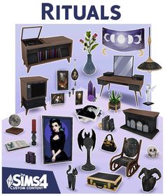 a bunch of items that are sitting in front of a purple background with the words rituals on it