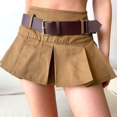 Brown Mini Skirt That Comes With Brown Belt. Never Worn. The Skirt Is A Size Large On Their Website And The Measurements Are Hips-100cm Waist-72cm Length-33cm Brown Mini Skirt Plus Size, Casual Brown Mini Skirt, Beige Mini Skirt Black Top, Caramel Mini Skirt, Y2k Style Solid Mini Skort, Y2k Style Mini Skirt With Belt Loops, Y2k Mini Skirt Bottoms With Belt Loops, Y2k High Waist Fall Skirt, High Waist Y2k Skirt For Fall