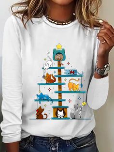 Celebrate the season in style with this charming Christmas House Tree Cats Long Sleeve Shirt! Made from a soft cotton-blend with medium elasticity, this loose-fit shirt is perfect for daily wear in spring and fall. 

Its festive print features a cozy Christmas scene with a house, tree, and adorable cats, making it a delightful addition to your holiday wardrobe. With a comfortable crew neckline and regular length, this casual shirt combines seasonal cheer with everyday comfort.

#ChristmasStyle #FestiveShirt #CasualFashion #CatLovers #HolidayVibes House Tree, Charming Christmas, Loose Fit Shirts, Adorable Cats, Festival Shirts, Casual Long Sleeve Shirts, Holiday Wardrobe, Christmas Scene