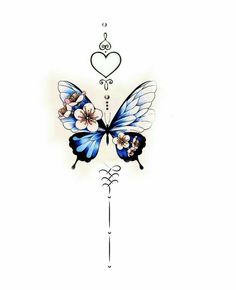 a blue butterfly with flowers on it's wings