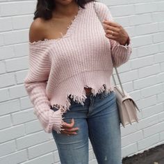 Pink Sweater With Distressed Finish Casual Ripped Sweater For Fall, Casual Ripped Winter Sweater, Casual Ripped Sweater For Winter, Casual Spring Sweater With Frayed Hem, Casual Sweater With Frayed Hem For Spring, Distressed Sweater, Crop Top Hoodie, Tie Dye Hoodie, Grey Pullover