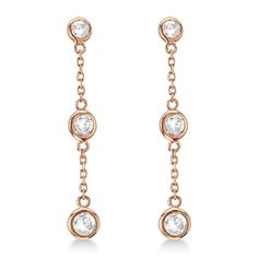 Diamonds by The Yard Bezel-Set Drop Earrings 14k Rose Gold 1.00ct - Allurez.com Dangling Diamond Earrings, Diamond By The Yard, Diamonds By The Yard, Gold Bracelets Stacked, Tiffany Diamond, Diamond Dangle Earrings, Earring Ideas, Gold Colors, Station Necklace