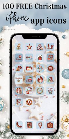 an iphone with christmas icons on it and the text, 70 free christmas phone app icons