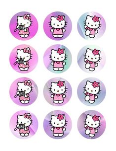 the hello kitty stickers are all in different shapes and sizes, including one with a bow