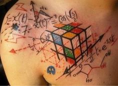 a person with a tattoo on their chest has an image of a rubix cube