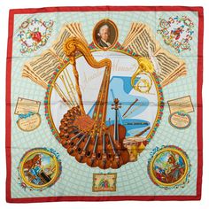 Hermes collectible Amadeus Mozart 100 % silk scarf. Hand rolled edges. No care tag. Hermes Silk Scarf, Hermes Vintage, Silk Handkerchief, Amadeus Mozart, Vintage Hermes, Hermes Scarf, The Collective, Hermes Handbags, Hand Roll