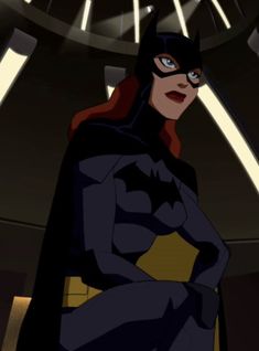 the animated batgirl is sitting in front of a clock