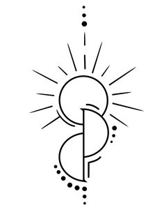 a black and white drawing of the letter b with sun rays coming out from behind it