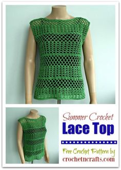 a green crochet top on a mannequin with the words summer crochet lace top