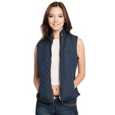 Womens Casual Light Weight Slim Fit Zip up Quilted Padding Vest. This padded vest comes with a stand collar, front zipper closure and slanted front pockets perfect for fall. Comfortable,lightweight. Zipper Up closure Side Pockets. Self-fabric neck binding. Premium Polyester lends both comfort and durability. Size: M.  Color: Blue.  Gender: female.  Age Group: adult.  Pattern: solid. Solid Quilt, Padded Vest, Quilted Vest, Womens Casual, Outerwear Coats, Womens Vest, Stand Collar, Vest Jacket, Fabric Care