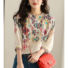 Summer Casual Retro Chiffon Blouse Fabric: Chiffon(Polyester) Size: S, M, XL, 2XL, 3XL Multiple Color Selections: Apricot,  Season: Spring, Fall, Summer Casual Printed Chiffon Blouse, Bohemian Long Sleeve Chiffon Blouse, Multicolor Chiffon Casual Tops, Casual Multicolor Chiffon Top, Multicolor Long Sleeve Chiffon Blouse, Multicolor Chiffon Long Sleeve Blouse, Dance Pants Hip Hop, Dance Pants, Solid Color Shirt