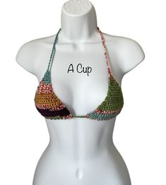 🤎Gorgeous adjustable crochet bikini top!  🤎Boho Inspired.  🤎Adjustable band at the bottom of each bra cup that wraps around your back!  Neck straps can be criss-crossed if desired!  🤎Acrylic.  🤎Hand wash. Lay flat to dry. Do not iron. 🤎If you have any questions please send me a message.  🤎 Happy Shopping! 🛍 Summer Halter Top With Built-in Bra And Adjustable Fit, Adjustable Straps Halter Top For Vacation, Adjustable Bra-friendly Halter Top For Sunbathing, Adjustable Seamless Halter Top For Beachwear, Bohemian String Swimwear For Beach Season, Bohemian Crochet Swimwear For Swimming, Adjustable Triangle Halter Top For Beach Party, Adjustable Triangle Halter Top For Summer, Bohemian Crochet Swimwear