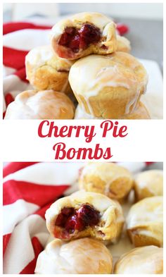 cherry pie bonbs are stacked on top of each other and ready to be eaten