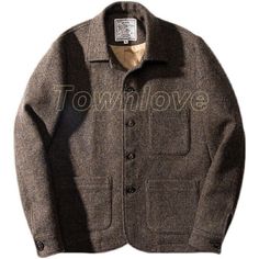 French Work Jacket Winter Warm Men's Wool Tweed Coat Casual Pockets Top  | eBay