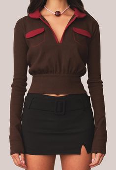 Toy Sweater Brown Red – Tae Park Brown And Red Aesthetic, Brown And Red Outfit, Red And Brown Outfit, Winter Skirts, Sweater Brown, Brown Sweater, Fitted Sweater, Fashion Killa, Casual Fits