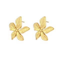 Lily Flower Gold Earrings. Chic Petal-shaped Earrings For Gift, Chic Flower Charm Earrings As Gift, Chic Flower Earrings With Flower Charm, Chic Flower Charm Earrings For Gift, Gold Feminine Flower Earrings With 3d Flowers, 3d Flower Shaped Earrings, Chic Flower Shaped Jewelry With Matching Earrings, Chic Flower-shaped Jewelry With Matching Earrings, Chic Flower Earrings As A Gift