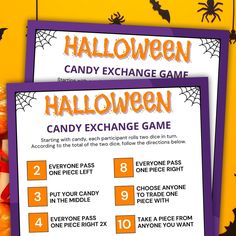 halloween candy exchange game for kids to play on the table with bats and pumpkins