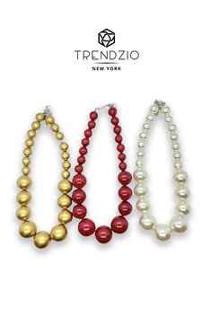 Check out this very affordable #Necklace by #Trendzio that looks like a set of pearls--a beautiful graduated bead #choker necklace. Be as classic and as stylish as these pieces. Nothing has stood the test of time more than these classic designs! Bead Choker Necklace, Lucite Jewelry, Trending Necklaces, Bead Choker, Gold Pearl Necklace