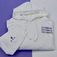 Surprise your loved ones with our custom Roman Numeral Embroidered Hoodie sweatshirt! This personalized couple gift is perfect for anniversaries, birthdays, weddings, and special occasions. Each sweatshirt is meticulously embroidered with your chosen roman numerals, representing a significant date or milestone in your relationship. Made with high-quality materials, our hooded sweatshirt offers comfort and style. Whether you're looking for a unique husband gift or a thoughtful wife gift, our cust Customizable White Hoodie For Gift, Customizable White Hoodie As Gift, White Hooded Sweatshirt Gift, Personalized White Long Sleeve Hoodie, Personalized White Sweatshirt For Gift, Personalized White Cotton Hoodie, White Letter Print Hoodie For Gift, Personalized White Casual Hoodie, Unique Husband Gifts