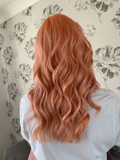 Pink Peachy Hair, Soft Orange Hair Color, Strawberry Peach Hair Color, Brown Eyes Strawberry Blonde Hair, Pastel Ginger Hair, Peach And Blonde Hair Highlights, Long Peach Hair, Strawberry Peach Blonde Hair, Orange Strawberry Blonde Hair