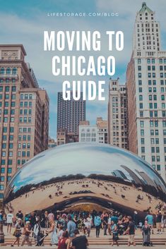 the chicago skyline with text overlay that reads moving to chicago guide in front of it