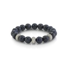 Denim Quartz Bracelet with Three Diamond Donut Beads Beaded Bracelets