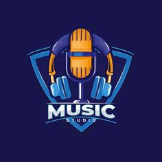 the logo for music studio with headphones and microphones on top of each other