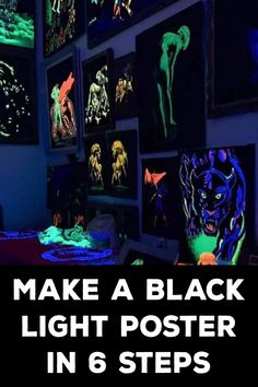 How to Make a Black Light Poster Black Light Artwork, Black Light Posters Room, Black Light Art Ideas, Blacklight Bedroom Ideas, Black Light Bedroom, Black Light Room Ideas, Black Light Painting Ideas, Black Lights Bedroom