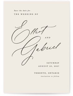 an elegant wedding card with the words, save the date and guest written in cursive