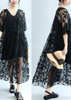 summer 2017 black embroidery lace dresses plus size maxi dressThis dress is made of cotton or linen fabric, soft and breathy. Flattering cut. Makes you look slimmer and matches easlily. Materials used:laceMeasurement:ne size fits all for this item. Please make sure your size doesn't exceed this size: BUST-142cm length 123cm / 47.97"bust 142cm / 55.38"Sleeve length 42cm / 16.38"measurement for the inside dress One size fits all for this item. Please make sure your size doesn't exceed this size: 3 Black Floral Embroidered Beach Maxi Dress, Black Lace Patchwork Maxi Dress For Summer, Black Maxi Dress With Lace Patchwork For Summer, Summer Lace Maxi Dress With Short Sleeves, Black Lace Maxi Dress With Short Sleeves, Black Lace Short Sleeve Maxi Dress, Long Summer Dresses With Lace Patchwork, Black Lace Patchwork Dress For Spring, Spring Black Maxi Dress With Lace Patchwork