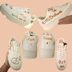 Painted tennis shoes for bride to wear at rehearsal/reception Painted Tennis Shoes, Shoe Customs, Shoe Painting, Shoes For Bride, Shoes Ideas, Shoes Wedding, Decorated Shoes, Bride Shoes