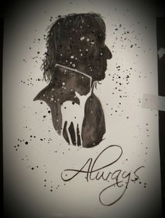 a drawing of a man's face with the word alwayss written on it