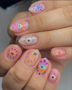 Evil Eye Nails, Hippie Nails, Fire Nails, Pretty Acrylic Nails, Short Acrylic Nails, Perfect Nails, Nail Manicure, Trendy Nails