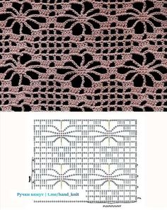 the crochet lace pattern is shown in pink and black, along with an image of