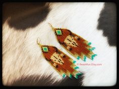 Southwestern Brown Beaded Earrings For Festival, Southwestern Brown Fringe Jewelry, Beautiful Beaded Earring, Rodeo Events, Ear Art, Cowgirl Fashion, Winter Earrings, Dragonfly Jewelry, Bull Skull